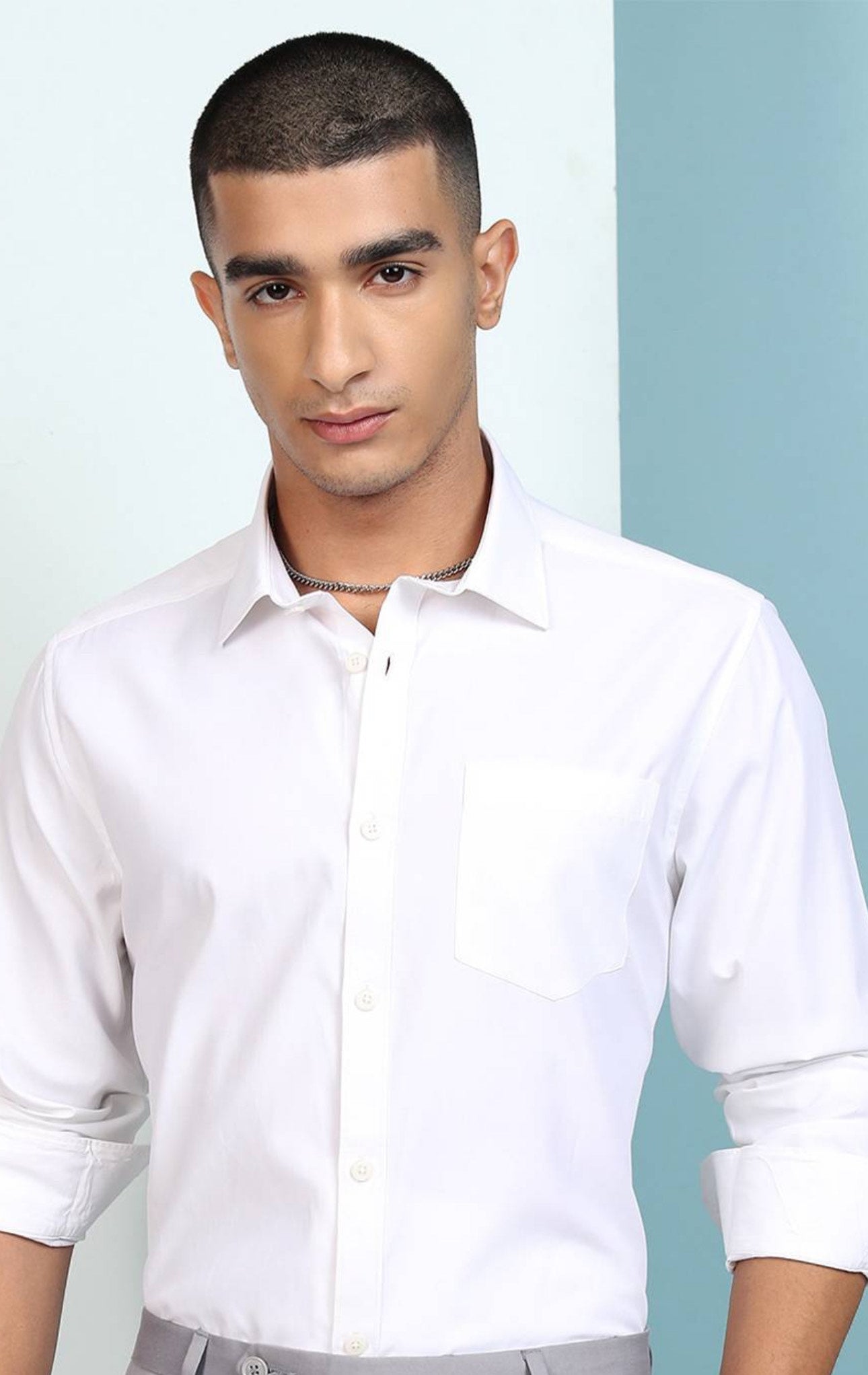 IQRAAR Men Classic Slim Fit Casual Shirt White