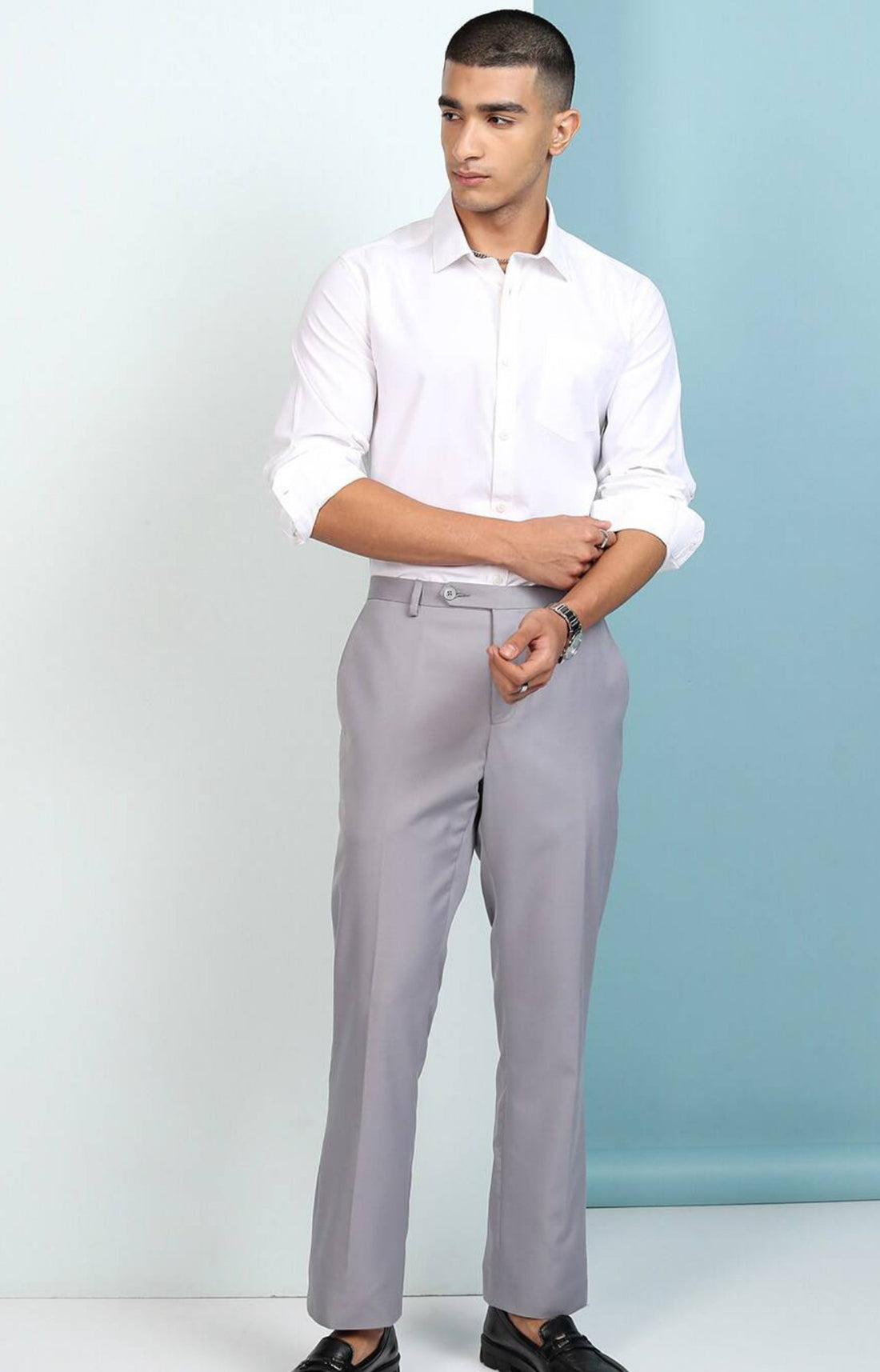 IQRAAR Men Classic Slim Fit Casual Shirt White