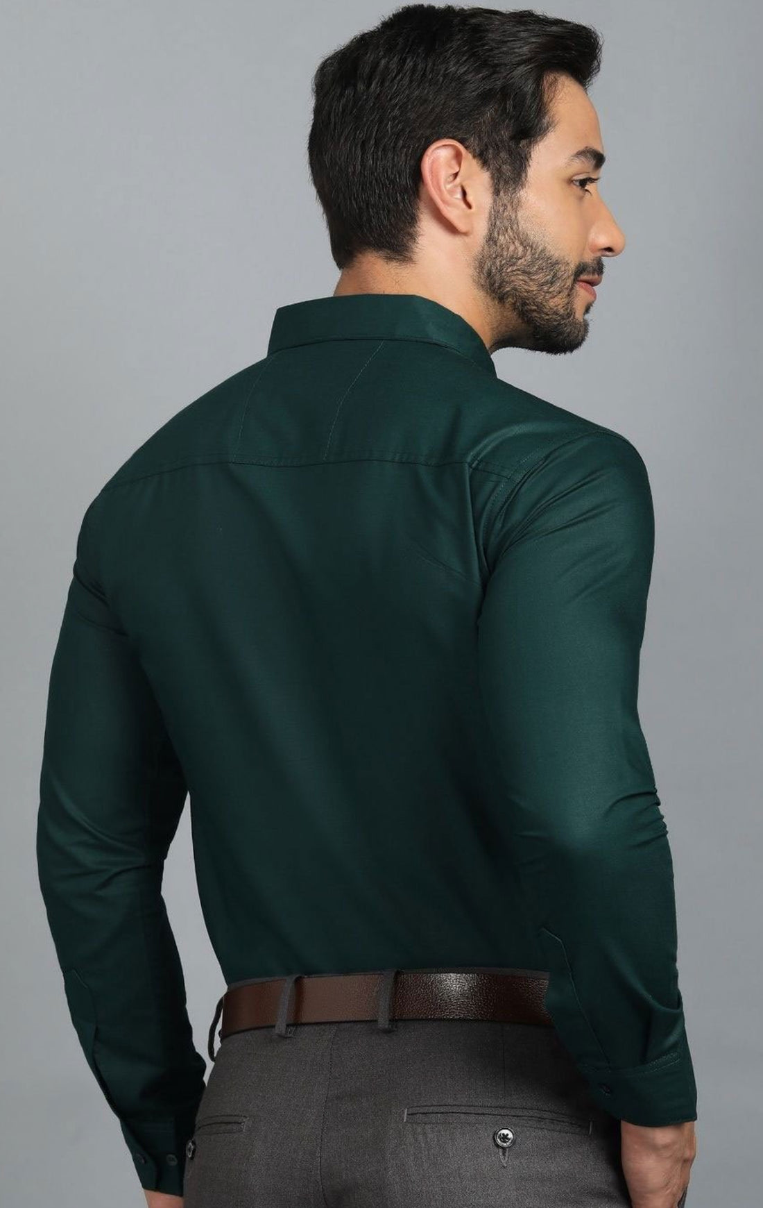 IQRAAR Men Classic Slim Fit Casual Shirt Darkgreen
