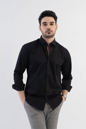 IQRAAR Men Classic Slim Fit Casual Shirt Black