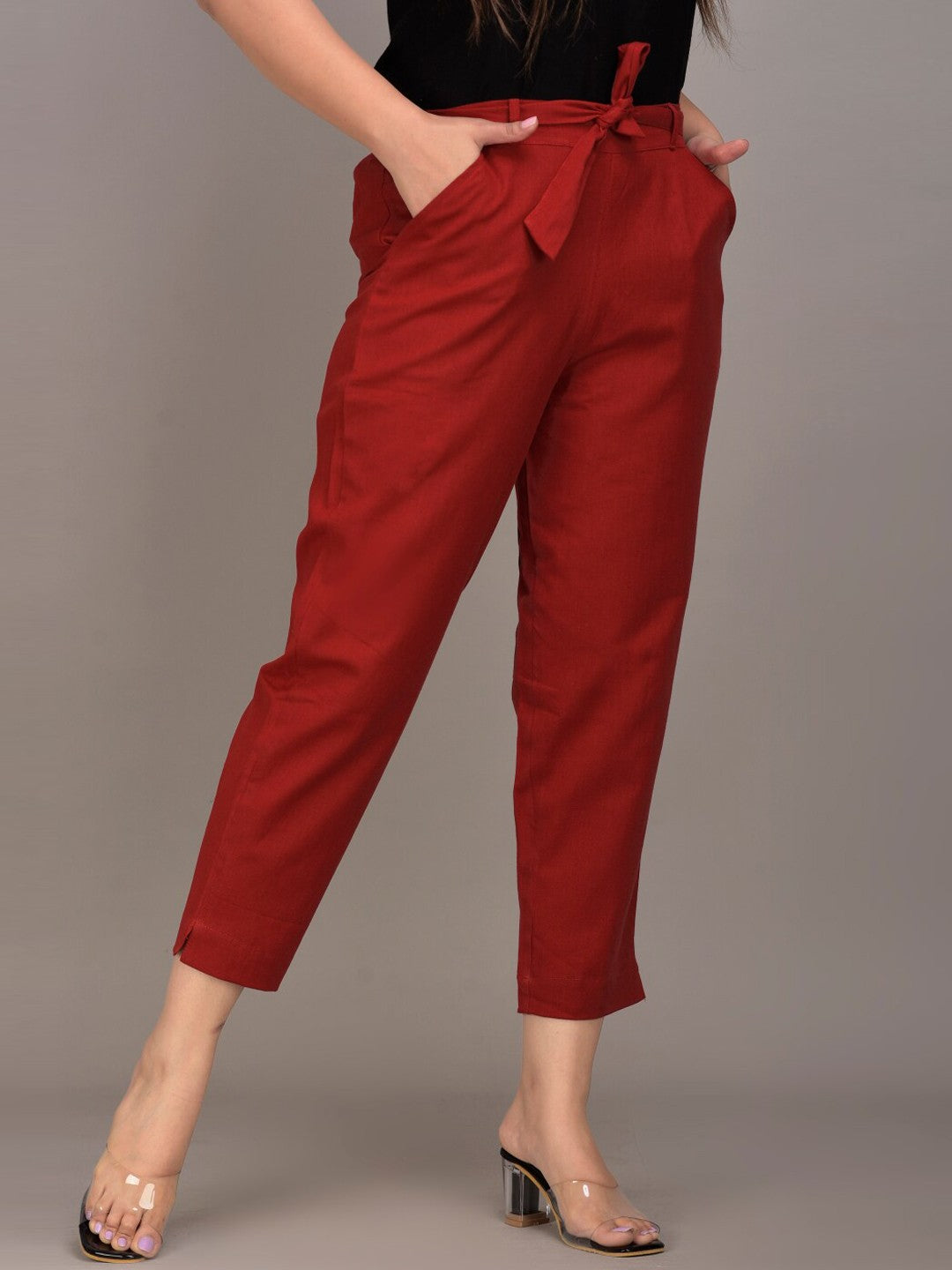 Women Maroon Slim Fit Trousers