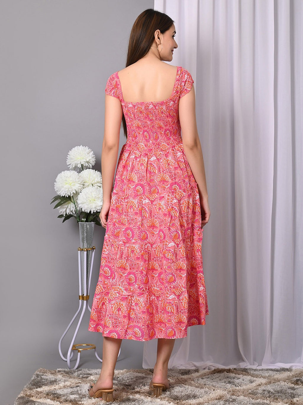 Floral Print Fit & Flare Midi Dress