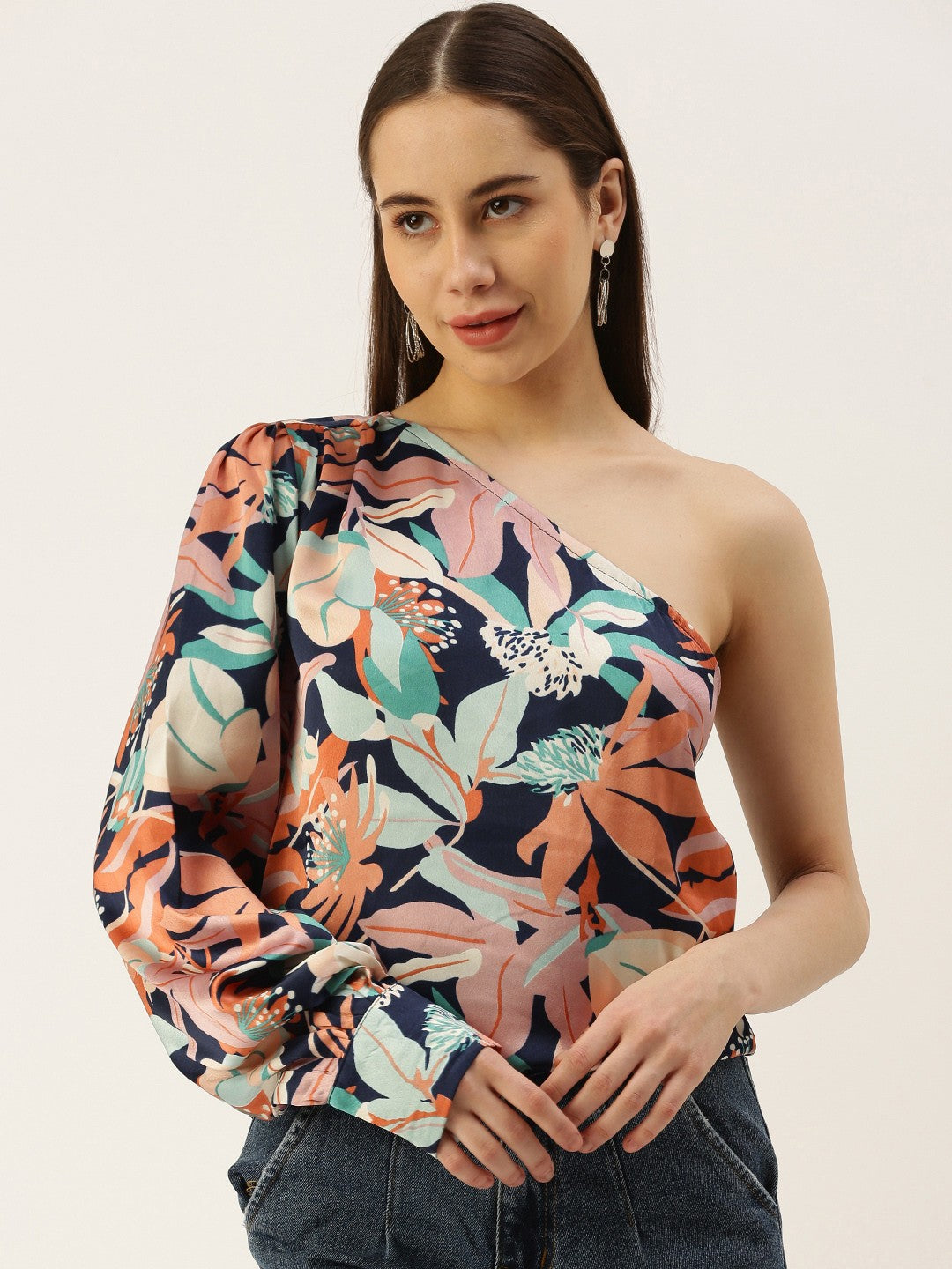 Floral Print One Shoulder Top