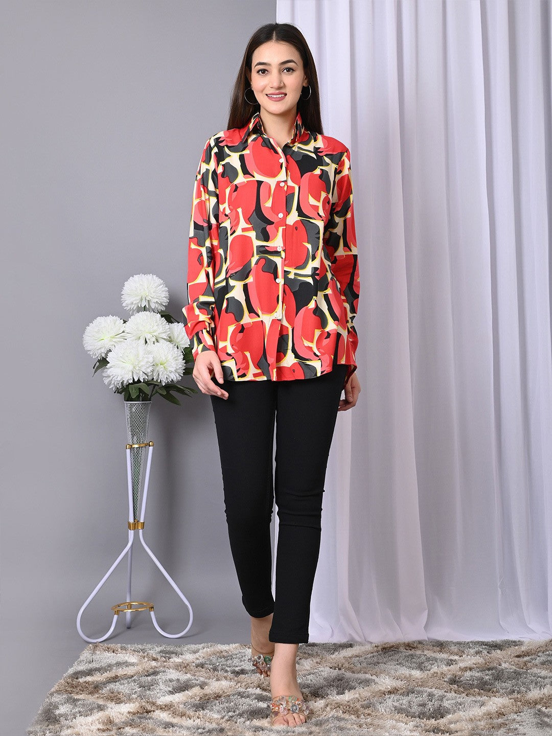 Women Abstract Printed Spread Collar Casual Shirt