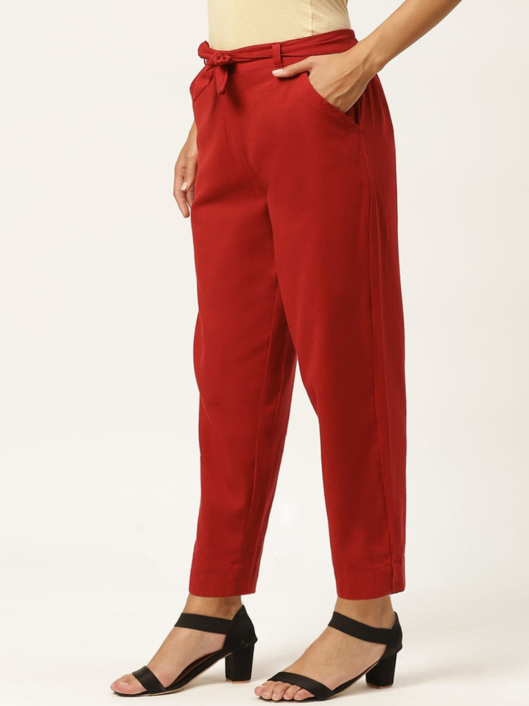 Women Maroon Slim Fit Trousers