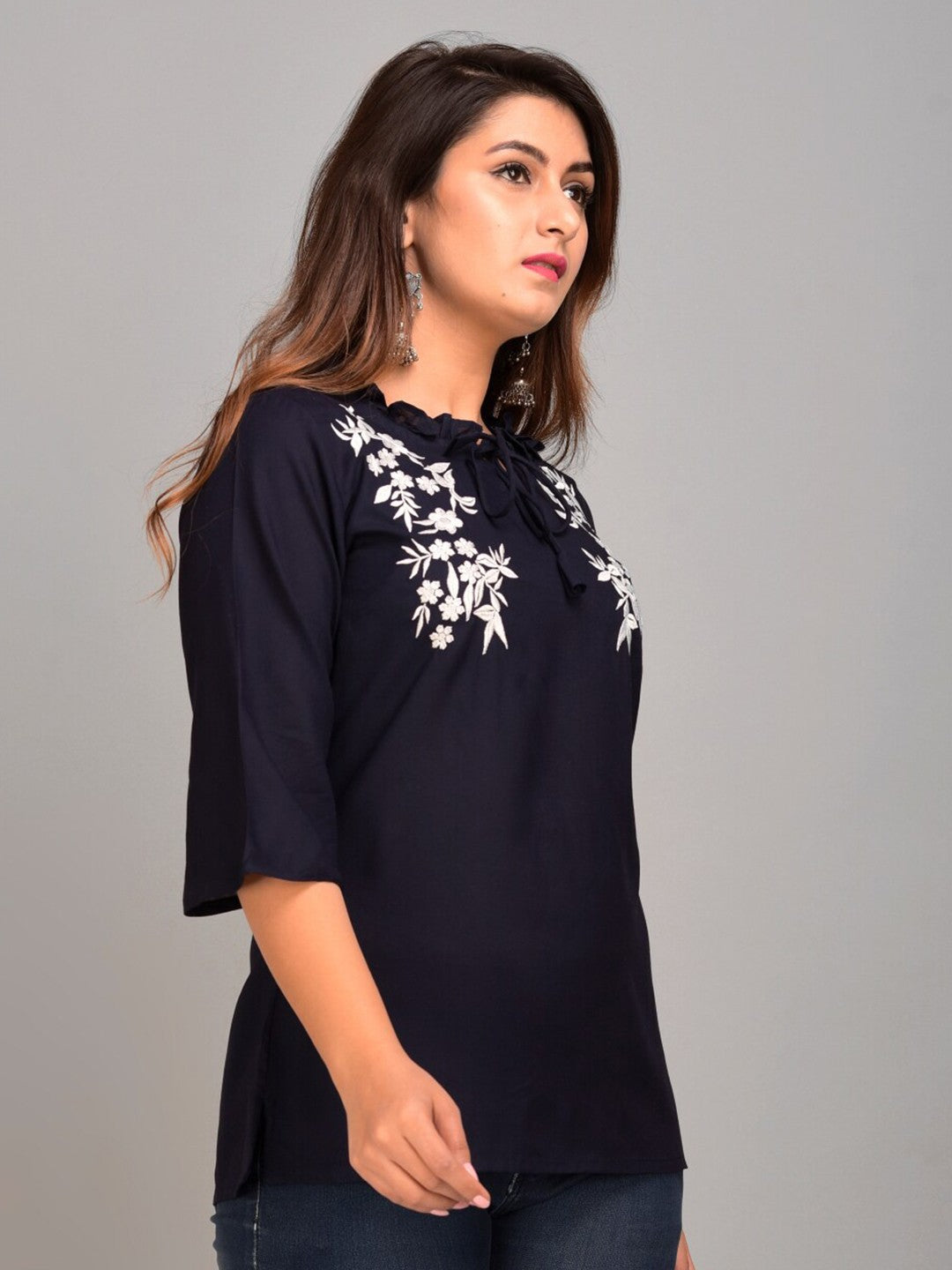 Navy Blue Floral Print Top