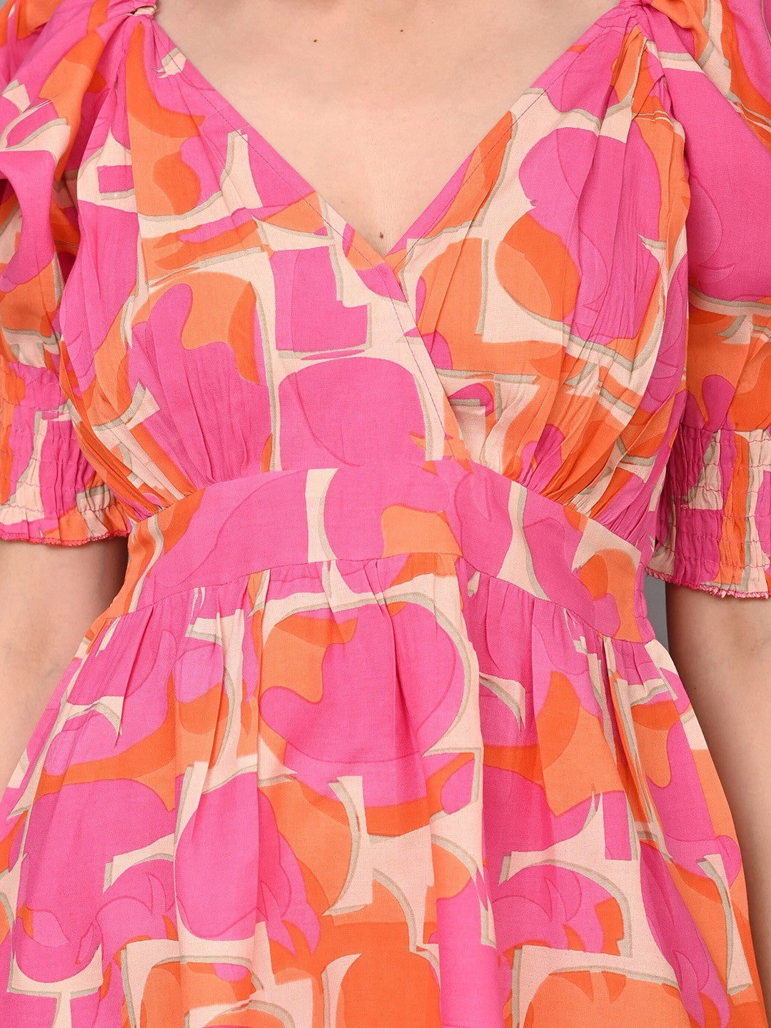 Floral Print Puff Sleeve Fit & Flare Dress