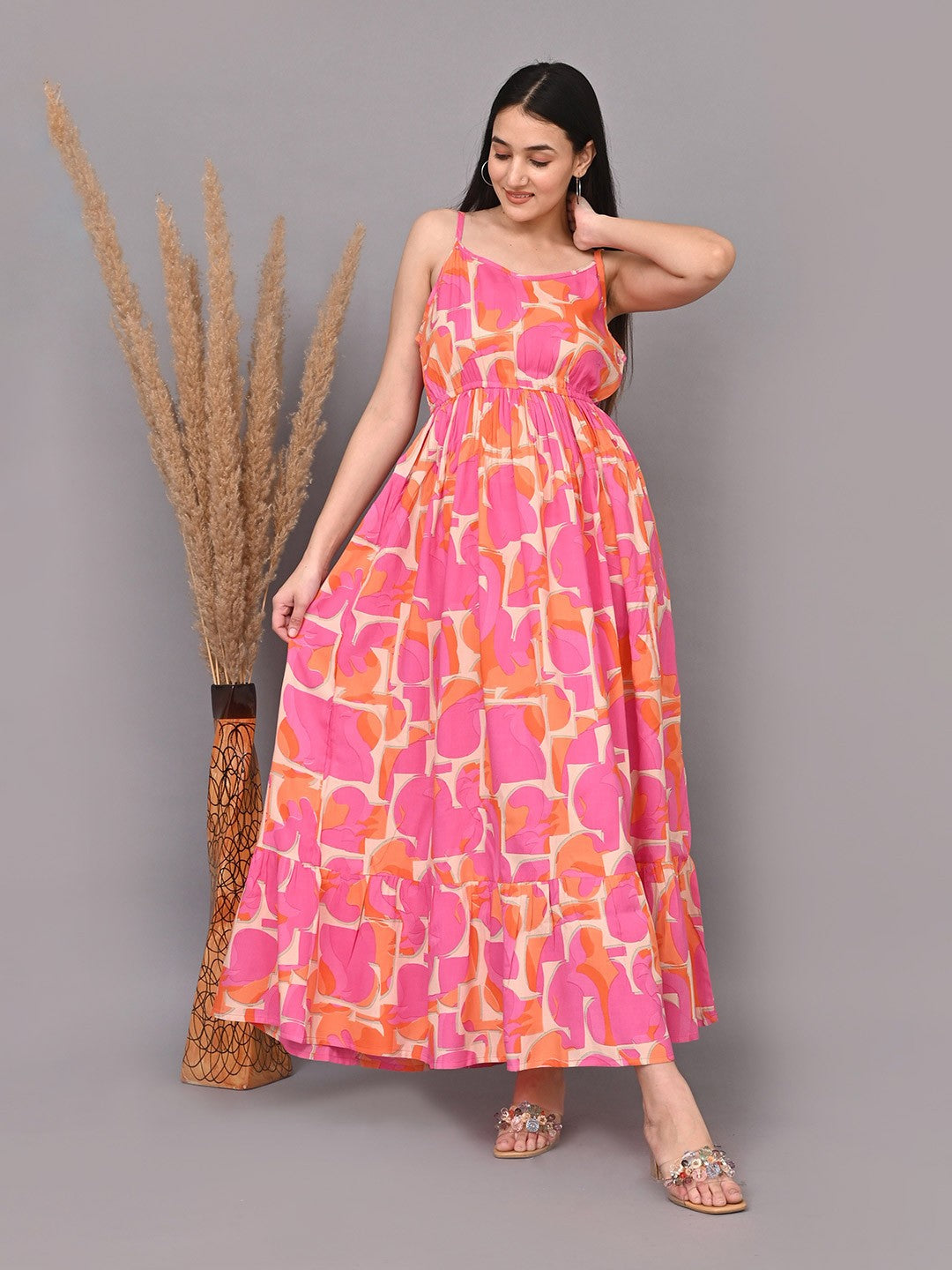 Floral Print Shoulder Straps Maxi Dress