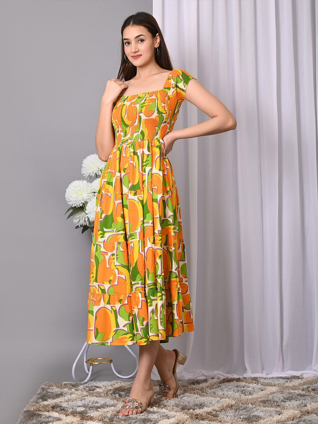 Floral Print Fit & Flare Midi Dress