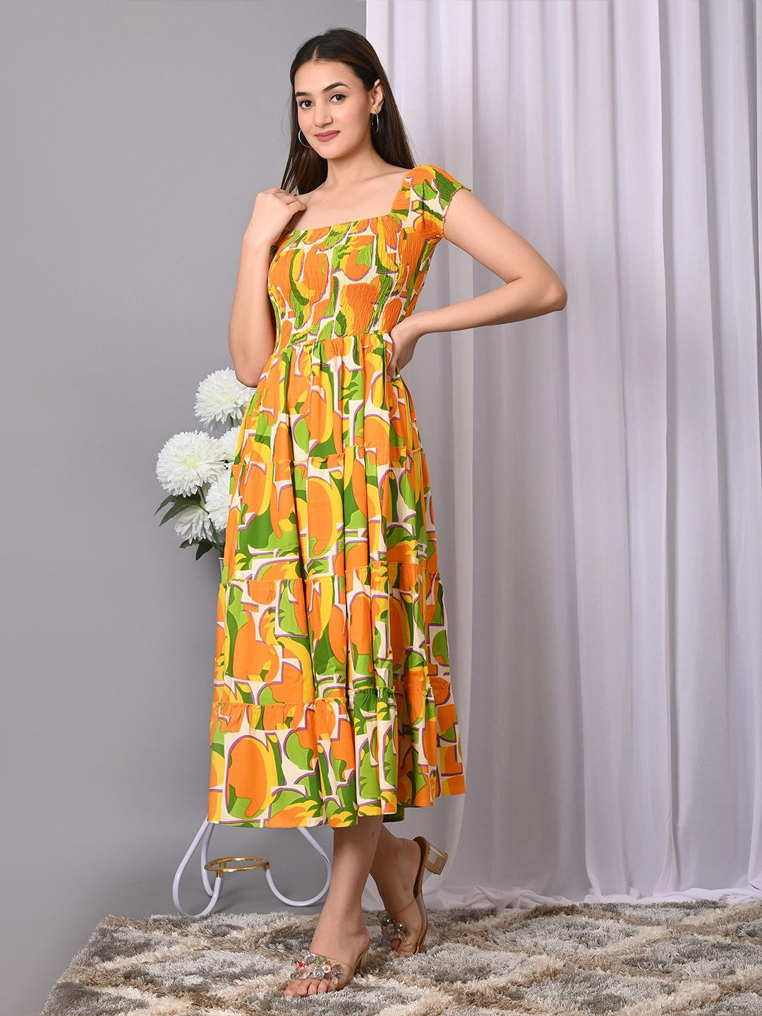 Floral Print Fit & Flare Midi Dress