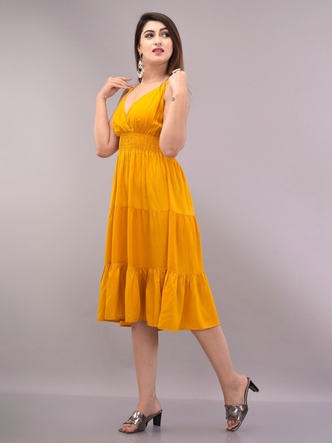 Yellow Empire Midi Dress