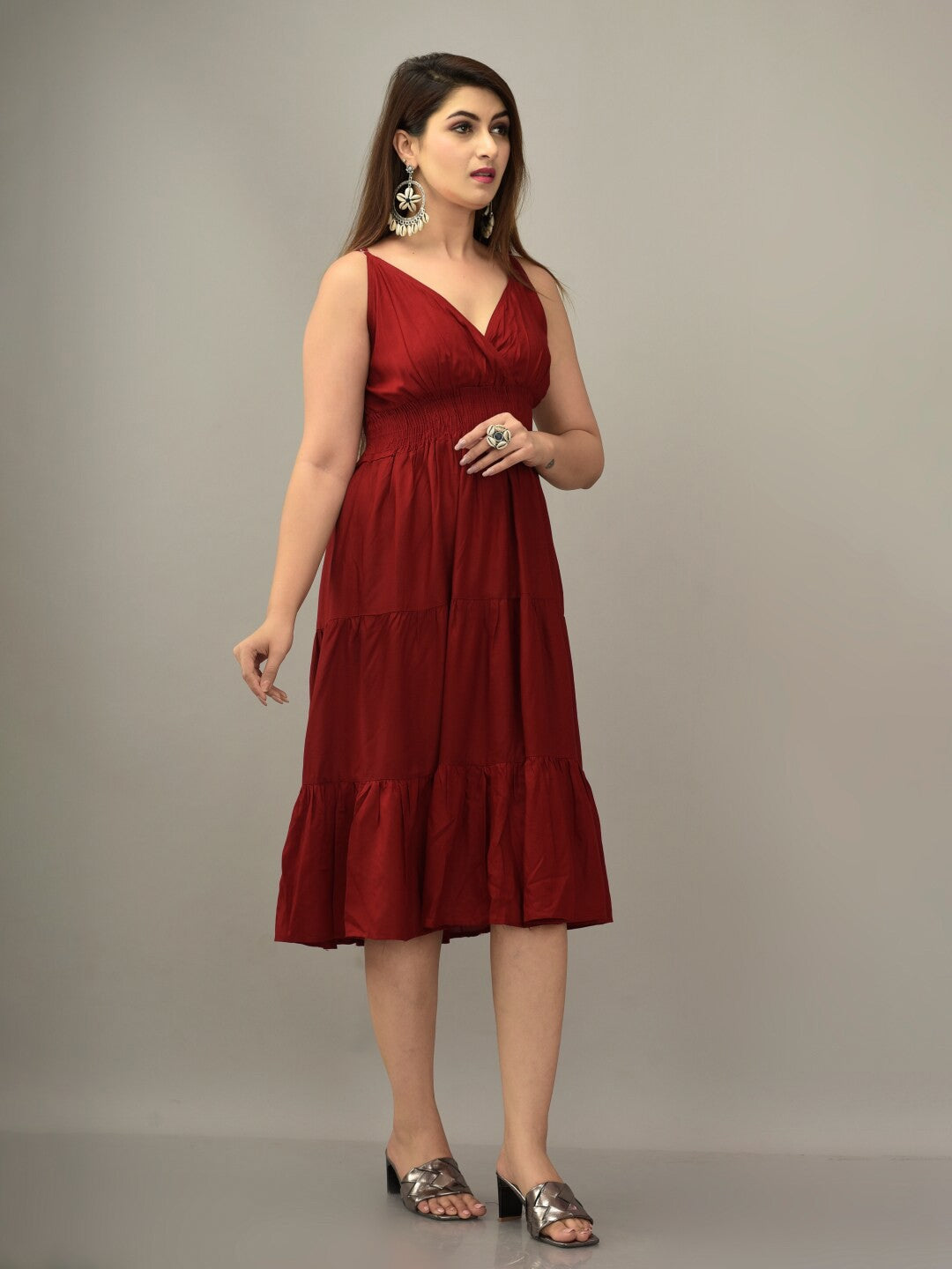 Maroon Midi Dress