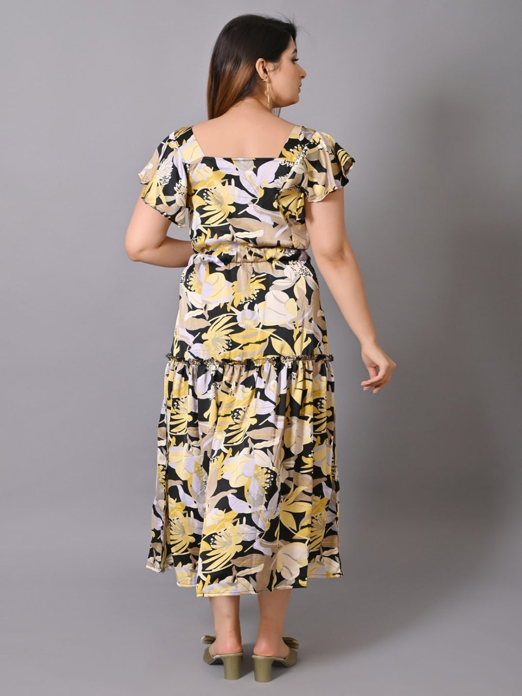 Multicoloured & halogen blue Floral Maxi Dress