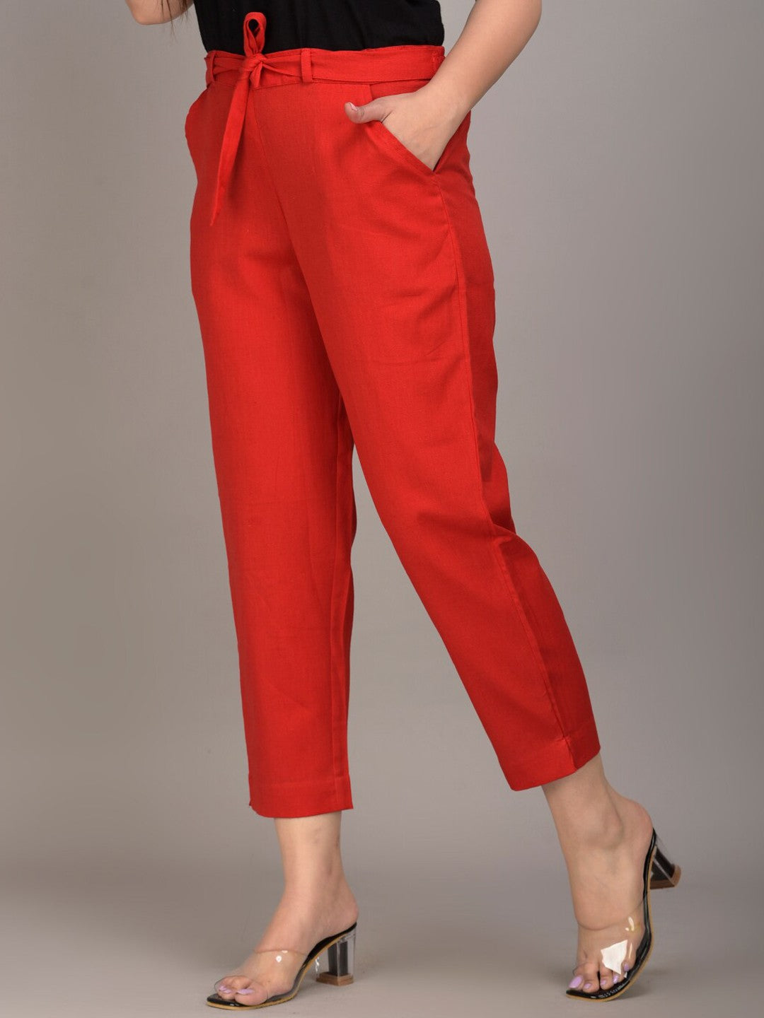 Women Red Slim Fit Trousers
