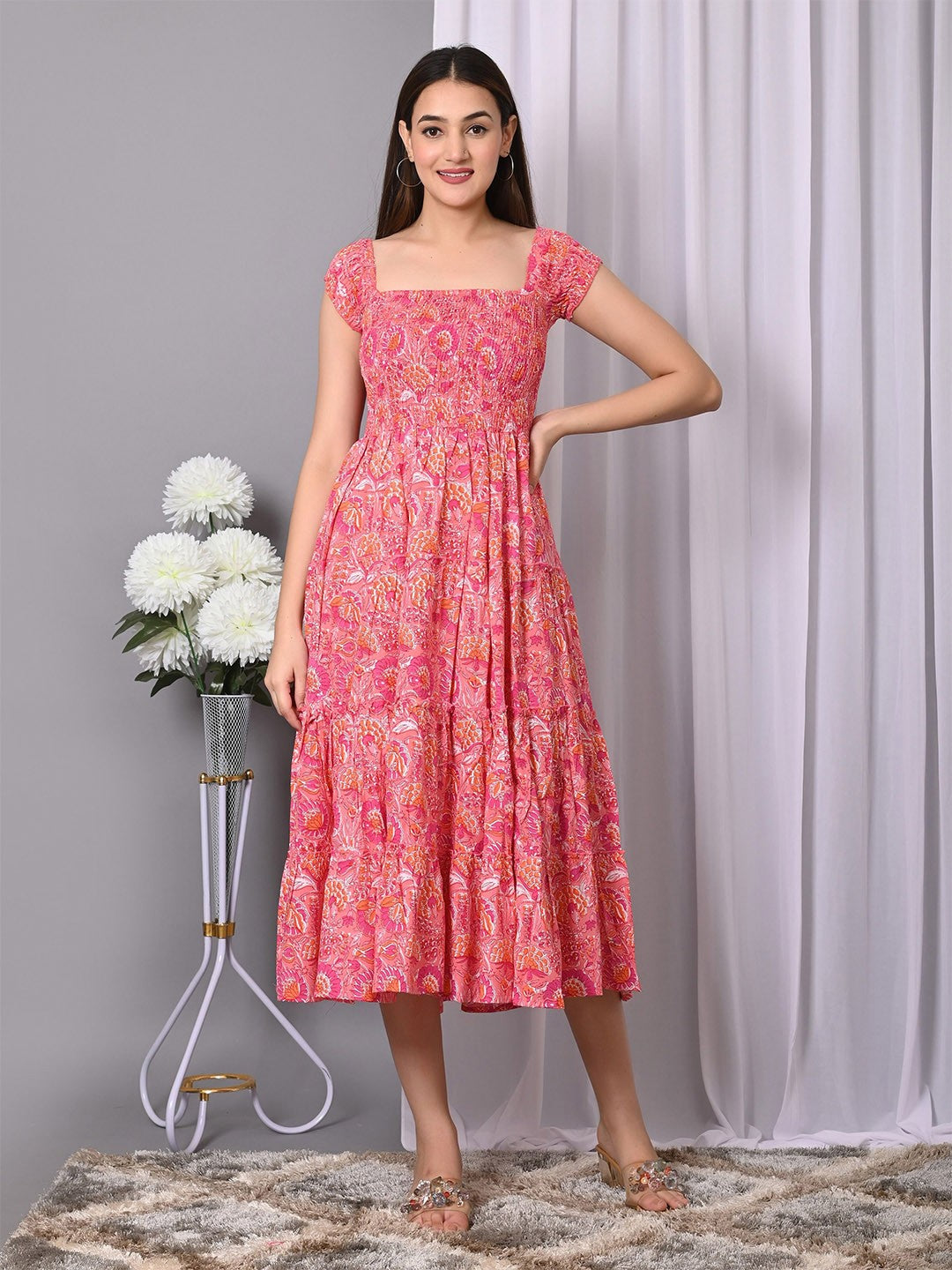 Floral Print Fit & Flare Midi Dress