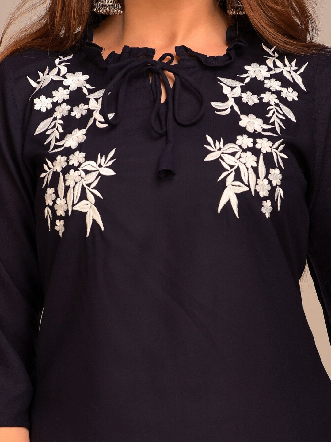 Navy Blue Floral Print Top