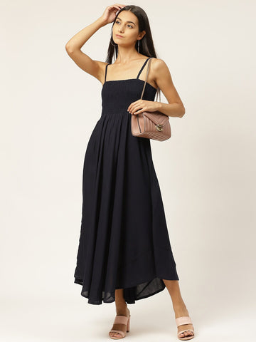 Fit and Flare Shoulder Straps Sleeveless Midi Dress