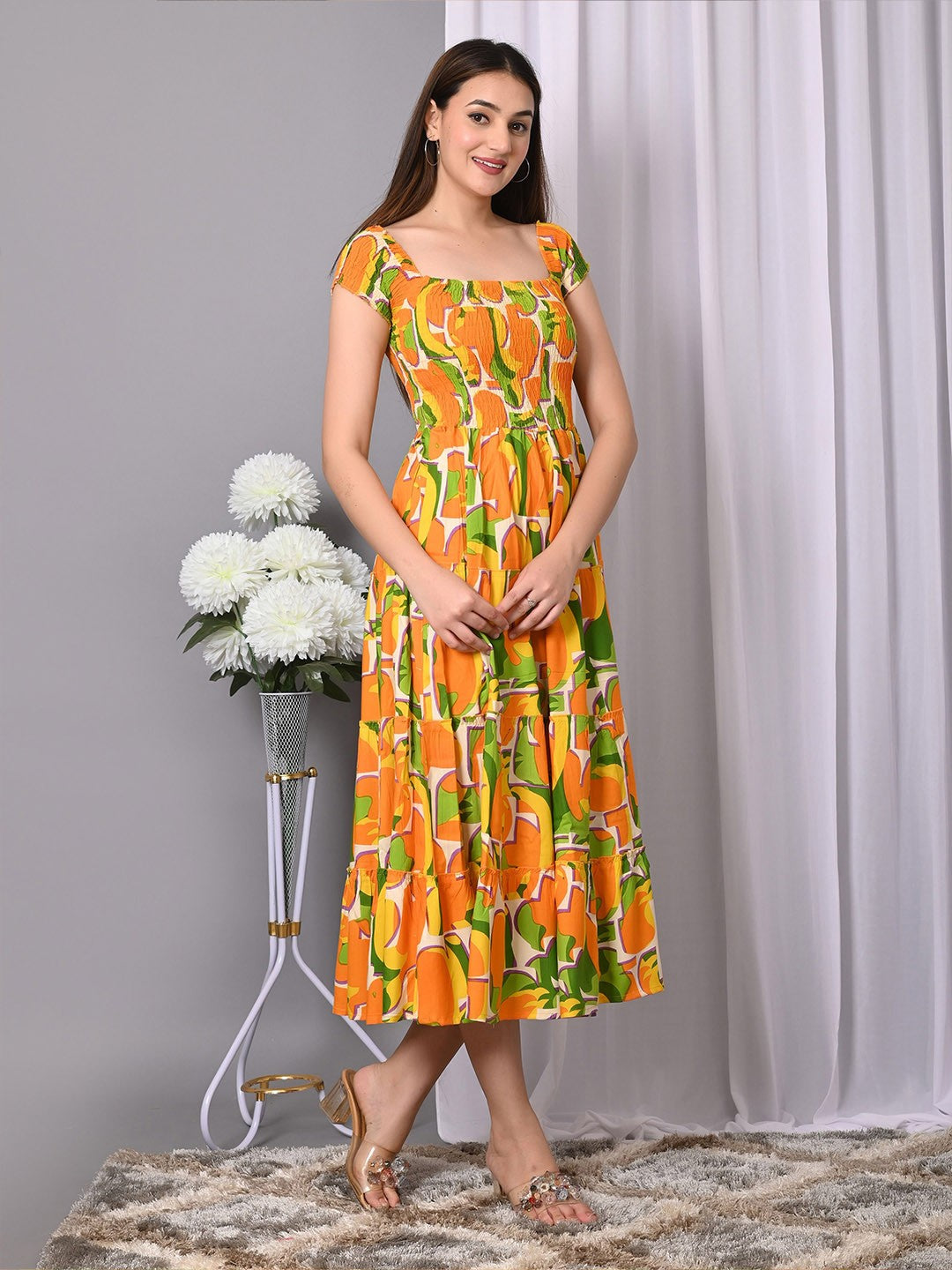 Floral Print Fit & Flare Midi Dress