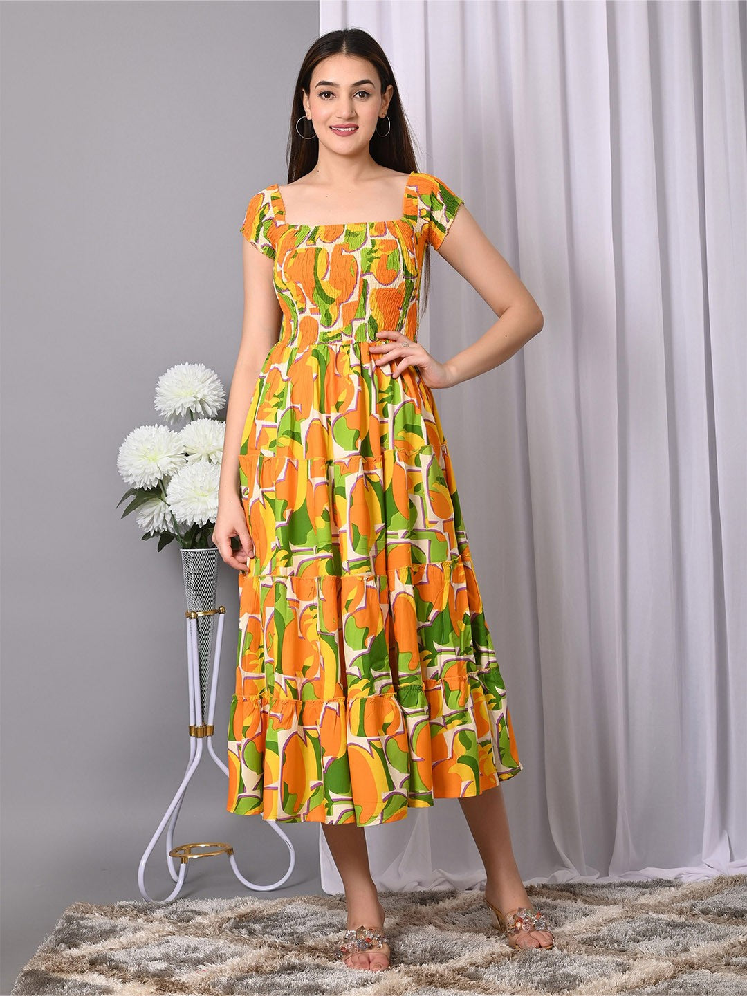 Floral Print Fit & Flare Midi Dress