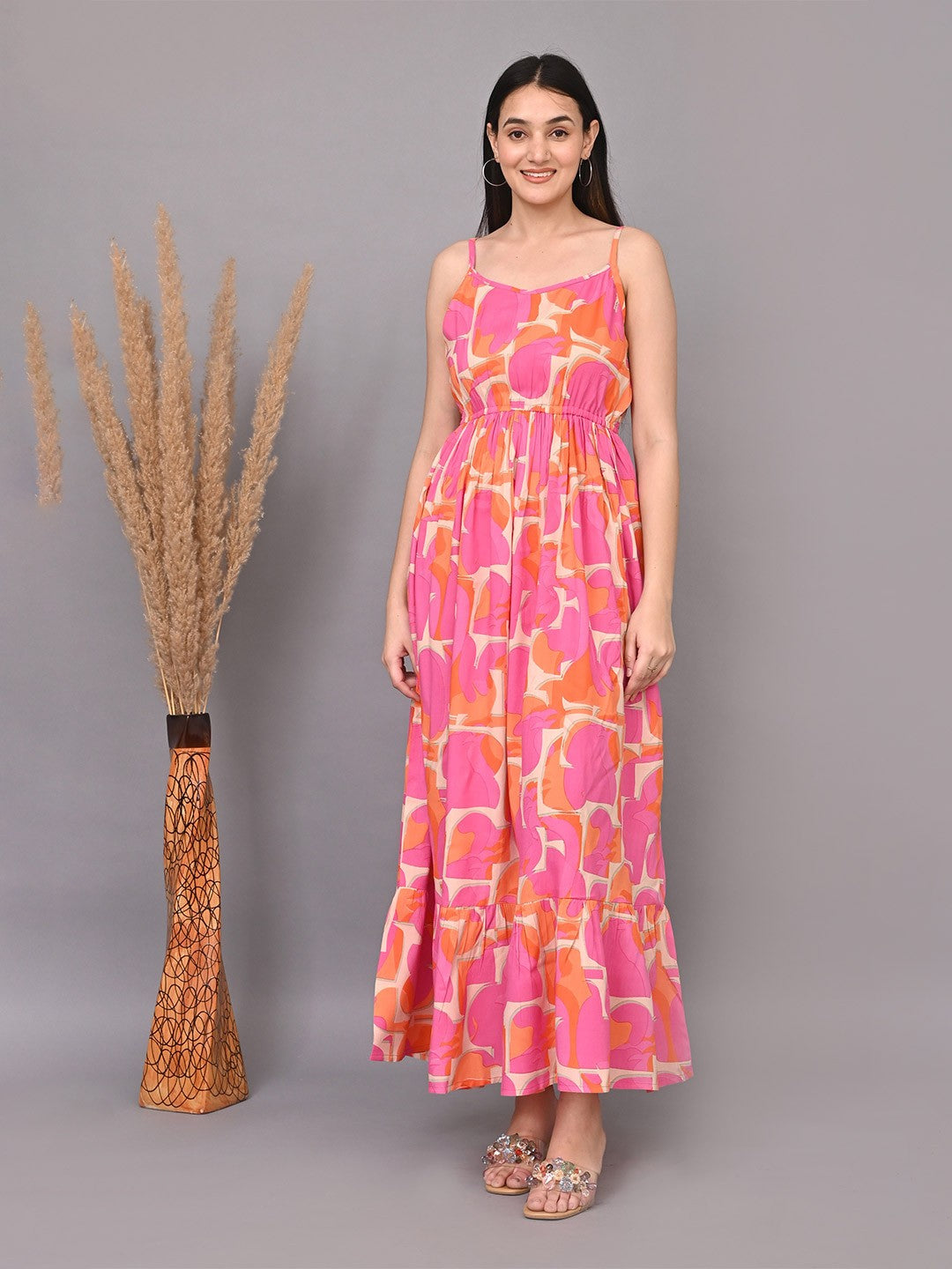 Floral Print Shoulder Straps Maxi Dress