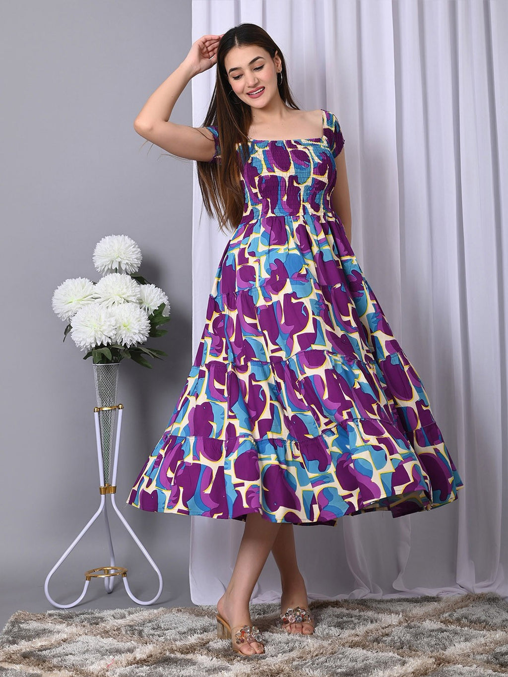 Floral Print Fit & Flare Midi Dress