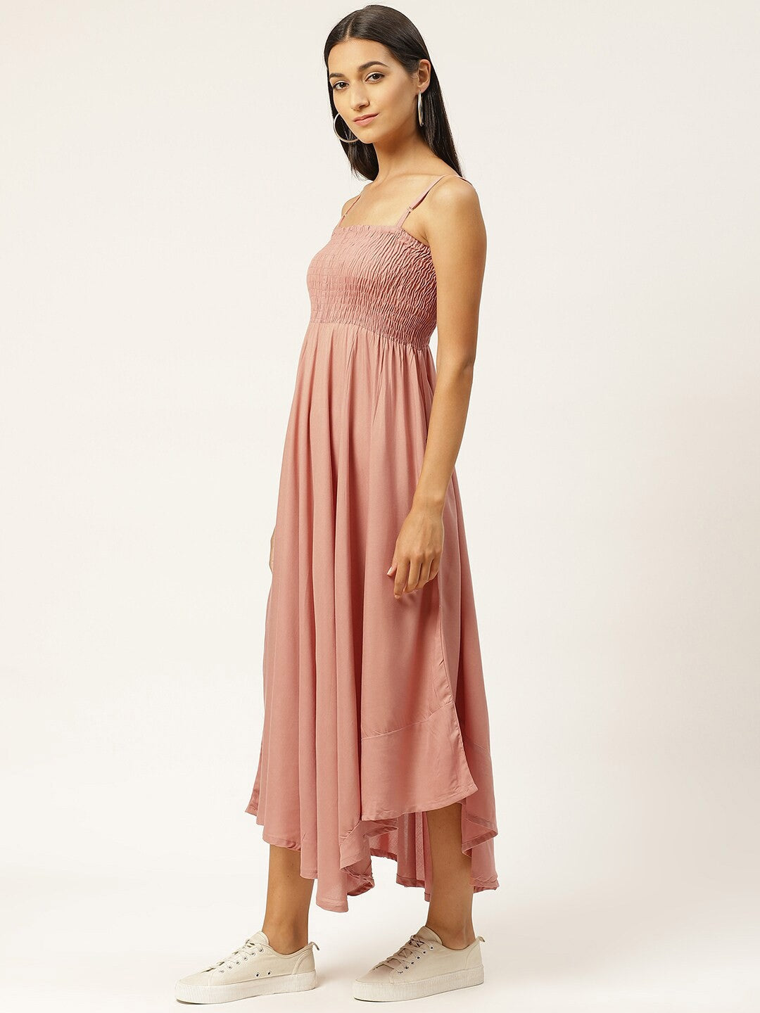 Orange Smocked Midi Dress