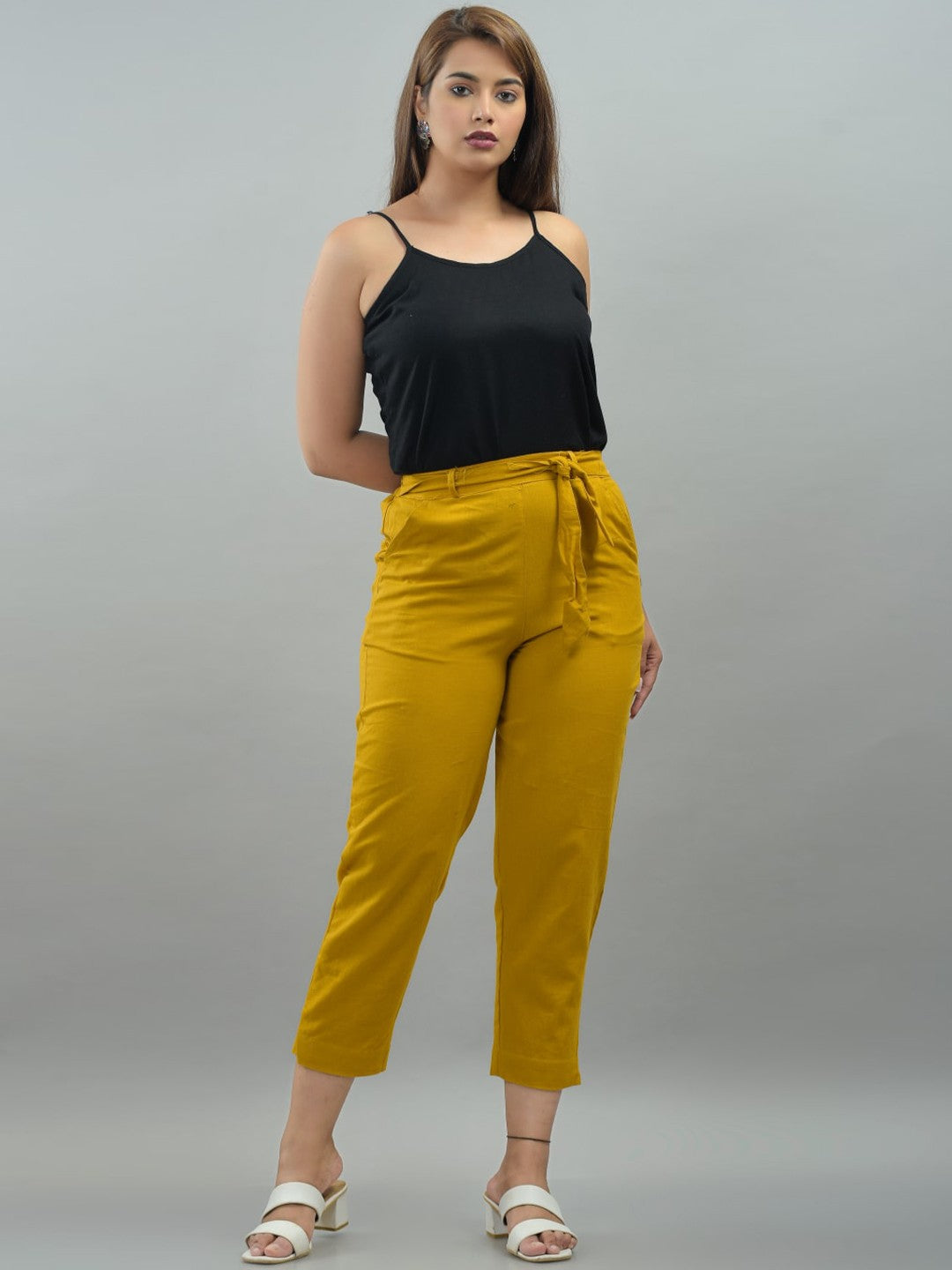 Women Yellow Slim Fit Trousers