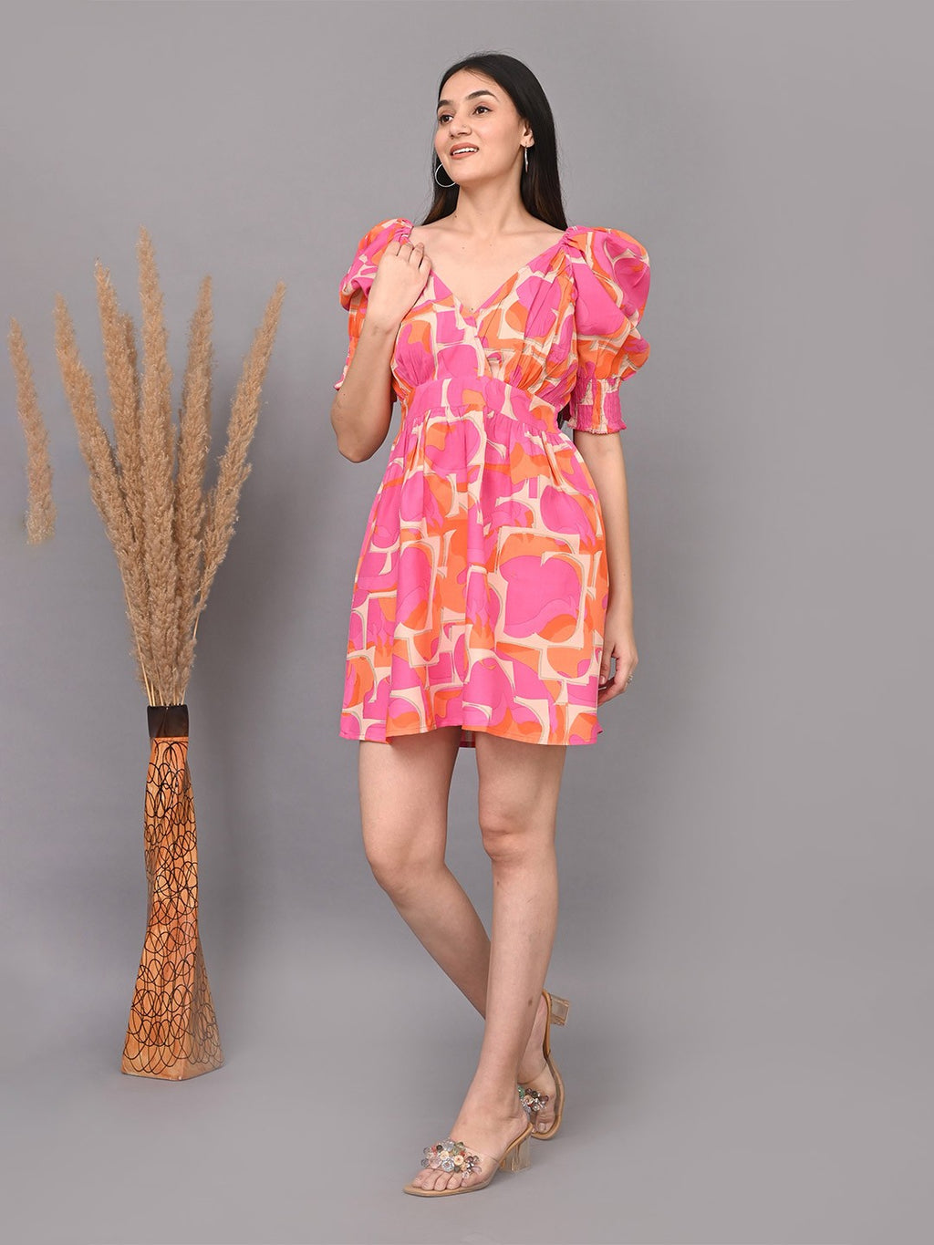 Floral Print Puff Sleeve Fit & Flare Dress