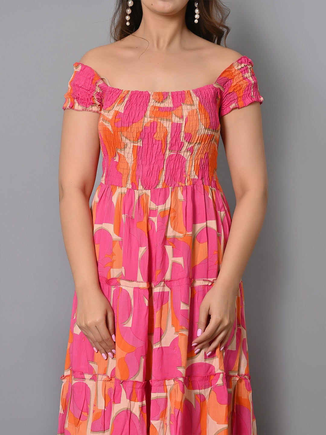 Geometric Printed Square Neck A-Line Dress