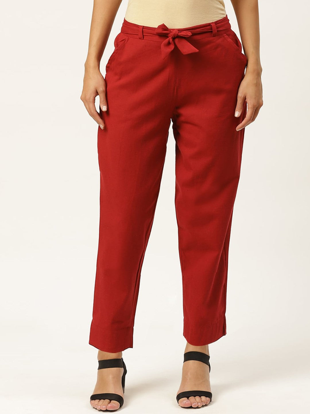 Women Maroon Slim Fit Trousers