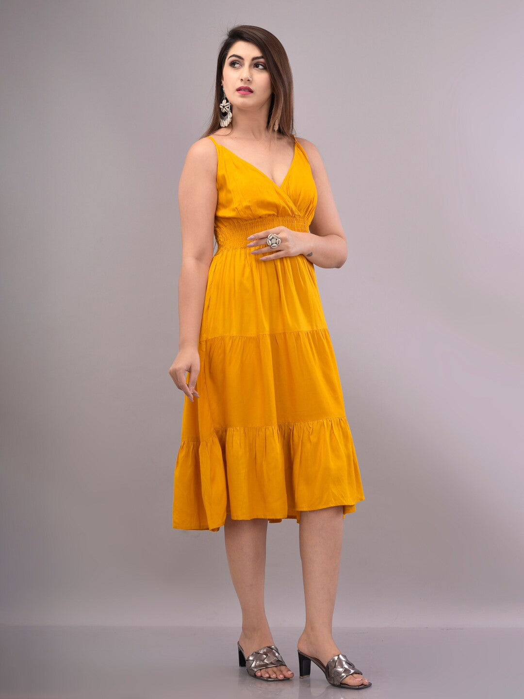 Yellow Empire Midi Dress