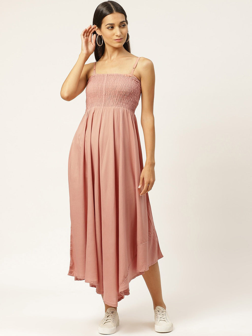Orange Smocked Midi Dress